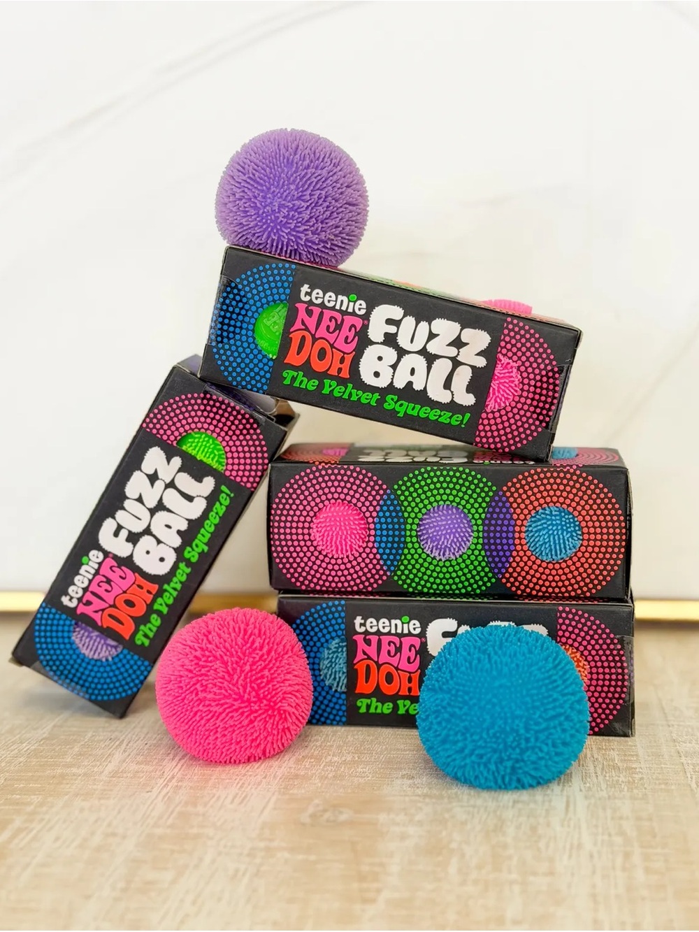 Teenie NeeDoh Fuzz Ball Squeeze Toy (Pack of 3)